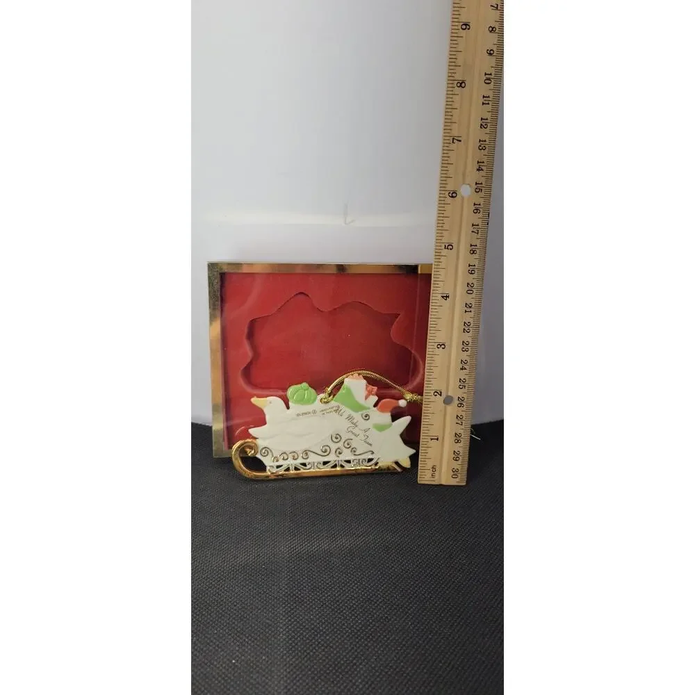 Lenox Porcelain Sleigh Snowman Holiday Christmas Hanging Ornament w/ Box